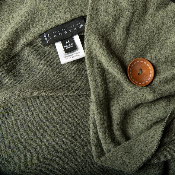 BOBEAU Long Sleeve Asymmetric Fly Away Lagenlook Poncho Green M - Picture 5 of 7